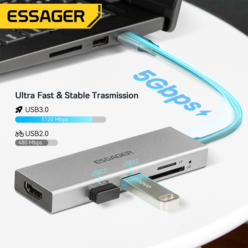 Essager 5 en 1 USB C HUB HDMI- - Home Cinema Usb avis et prix